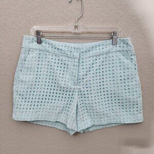 Fleur Bleue Eyelet Shorts Womens Size 8 Aqua Blue Pockets Lined Cotton Cottage